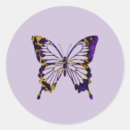 Fet Royal Lila och Guld Marble Butterfly Runt Klistermärke