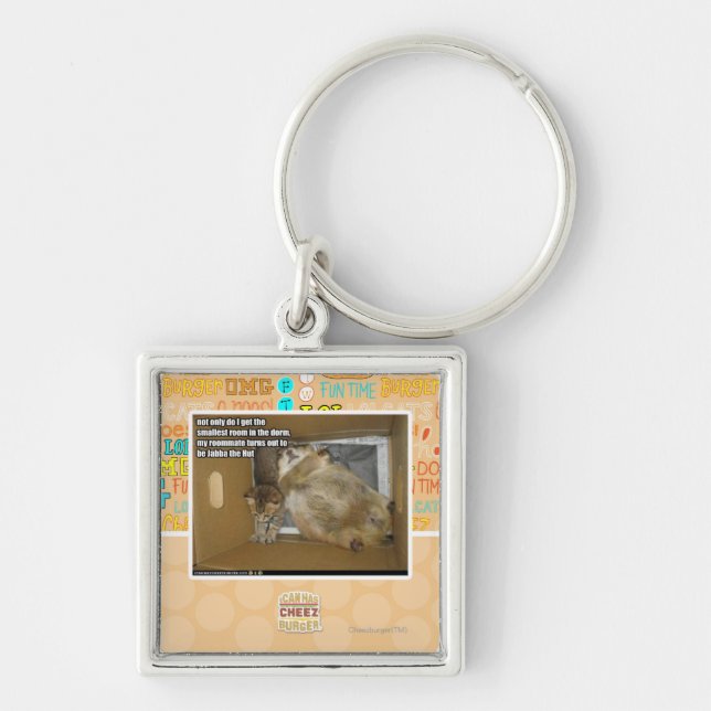 Fet rumskamrat fyrkantig silverfärgad nyckelring (Framsidan)