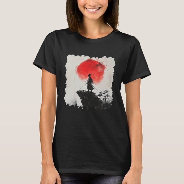 Fet Samurajsvärd Bläckkonst Japansk Sol Krigare De T Shirt (Framsida)