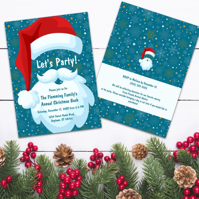 Fet Santa Anpassad jul Party Inbjudningar (Bold Santa Customized Christmas Party Invitation)