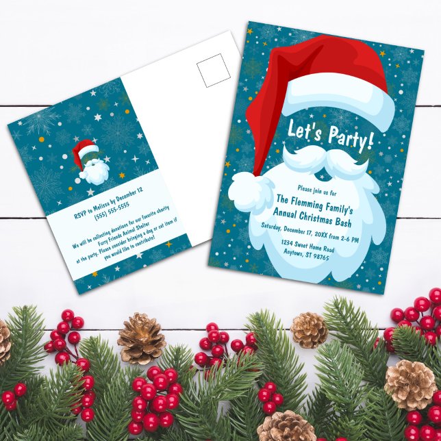 Fet Santa Anpassad jul Party Vykort (Bold Santa Customized Christmas Party Invitation Postcard)