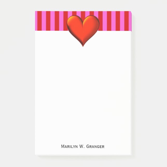 Fet Shock rosa, rött Rand, rött metallint hjärta Post-it Block (Framsida)