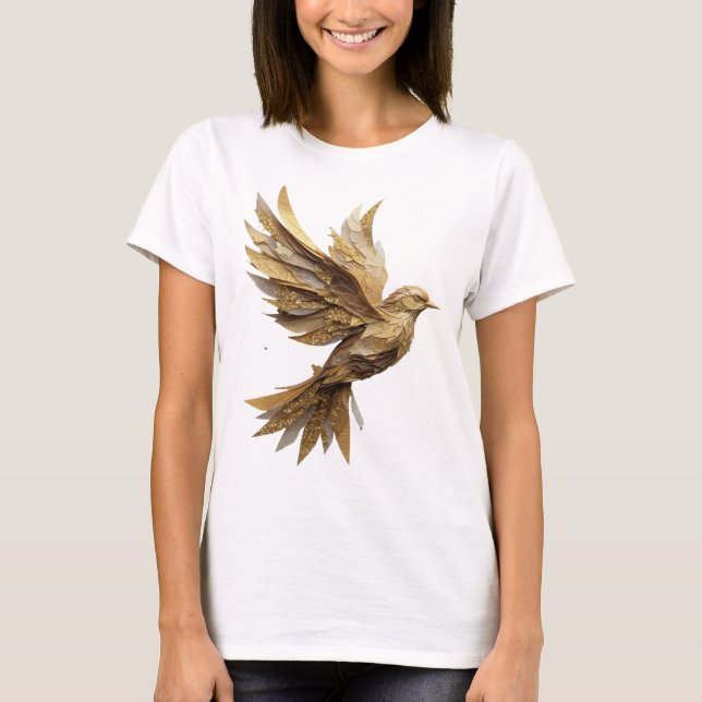 Fet Silver GULD FÅGEL 3D Text Konst T Shirt (Framsida)