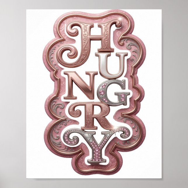 Fet Silver HUNGRY Citat Design Poster (Framsidan)
