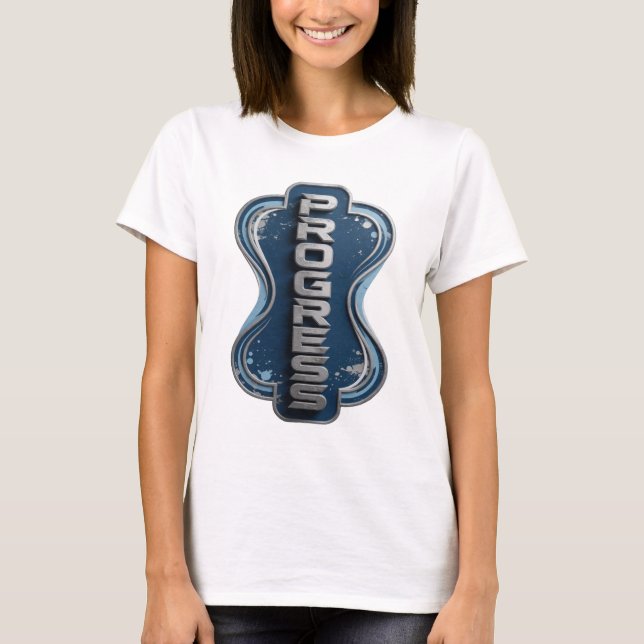 Fet Silver PROGRESS Utskrift T Shirt (Framsida)