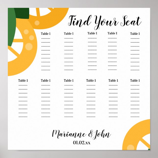 Fet sittdiagram för citronskivor Bröllop Poster (Framsidan)