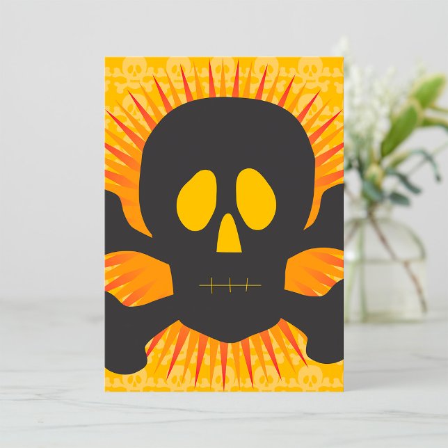 Fet skallben och korsade ben med orange explosion inbjudningar (Skapare uppladdad)