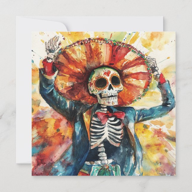 Fet Skeleton Art Day of the dead Inbjudningar (Framsida)