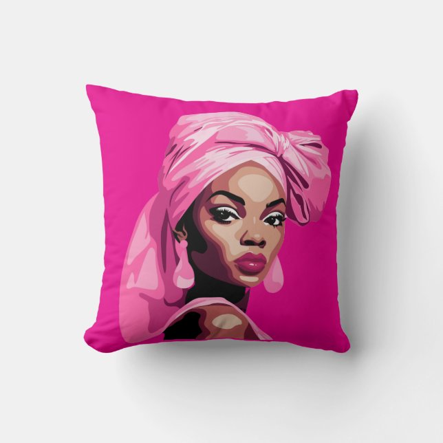 Fet skönhet i Rosa Afrocentric Art Kudde (Framsida)