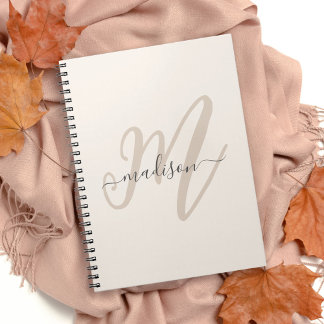 Fet skript Monogram och Namn i Beige Anteckningsbok