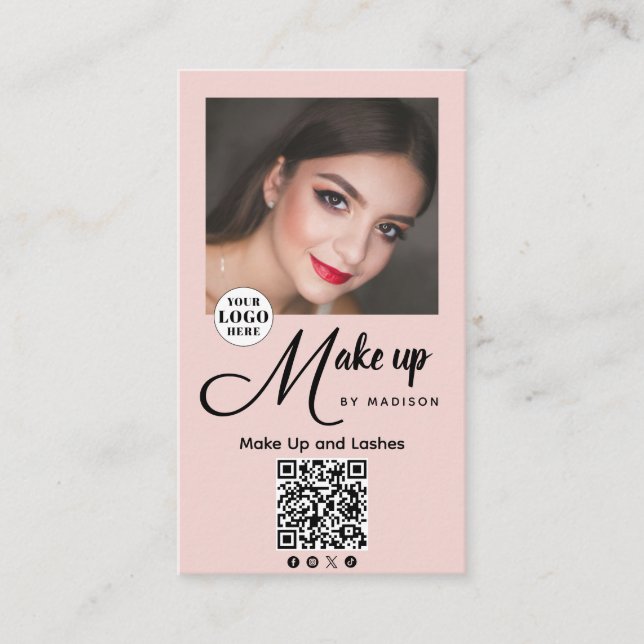 Fet Skript Rosa Foto Makeup Visitkort (Framsida)