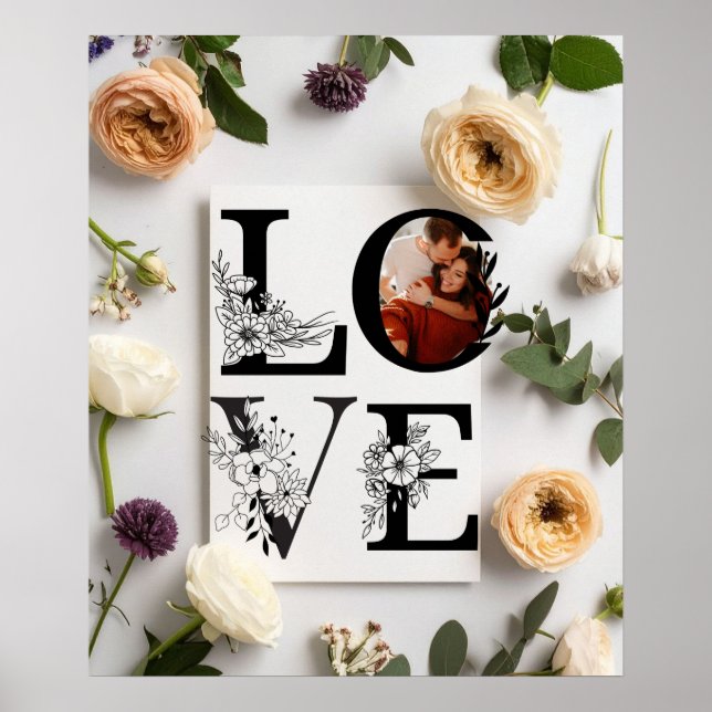 Fet Skript Rosa & Röda Blommor Alla Hjärtans Dag  Poster (Framsidan)