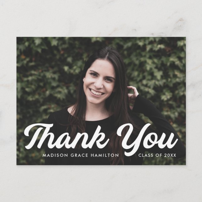 Fet skriptfoto Studenten Tack Vykort (Framsida)