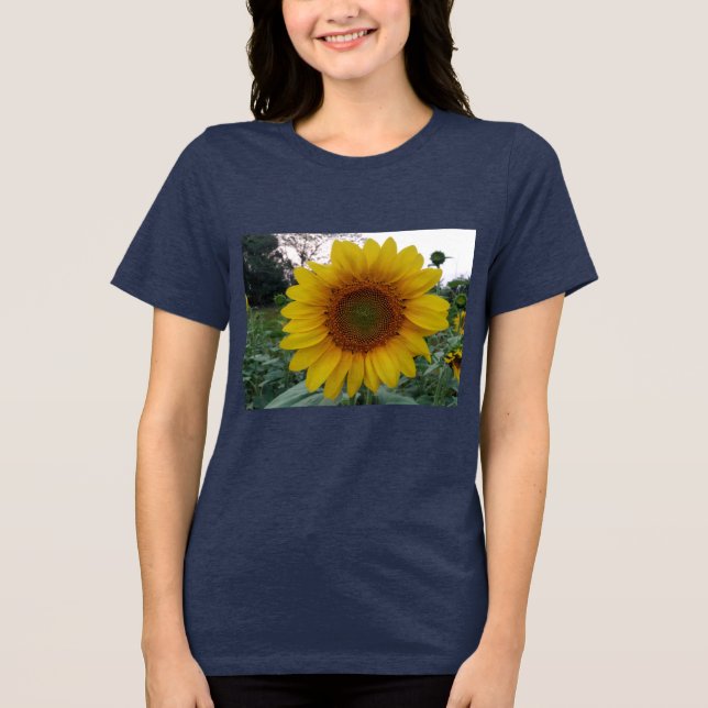 Fet Solros T-shirt i Klassisk Marin Tri-Blandad St (Framsida)