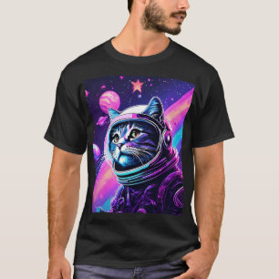 Fet Space-katt Äventyr - Retro Vaporwave Galaxy T Shirt
