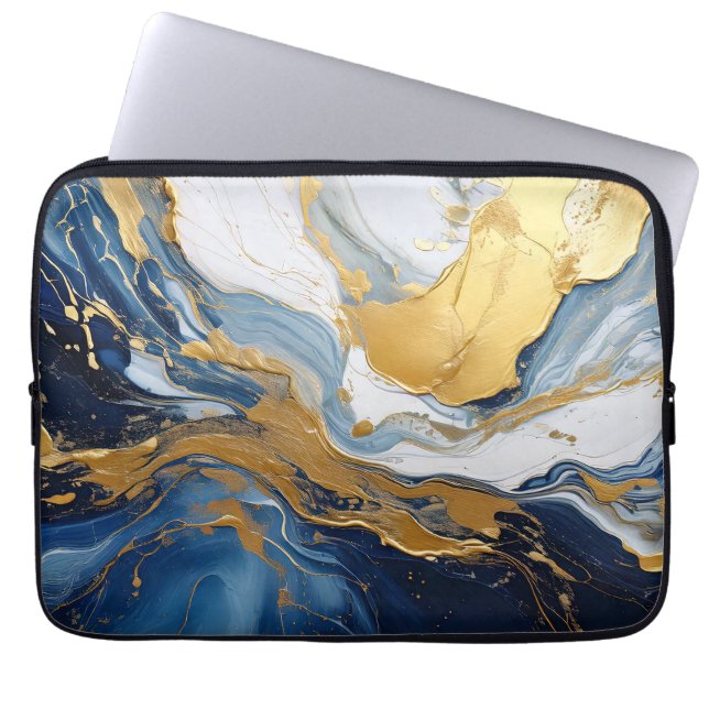 Fet Stänk i Guld och Blå Laptop Fodral (Framsidan)