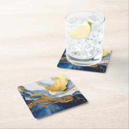 Fet Stänk i Guld och Blå Underlägg Papper Kvadrat