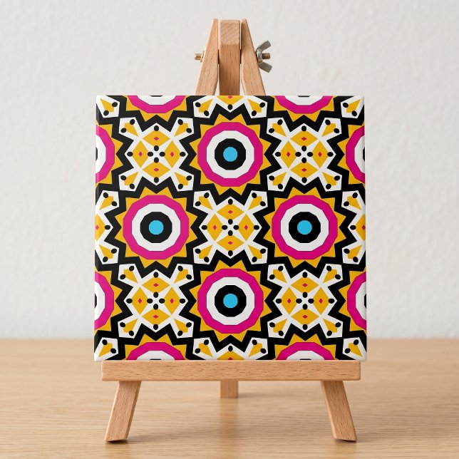 Fet stil geometrisk rosa gul blå abstrakt kakelplatta (Skapare uppladdad)
