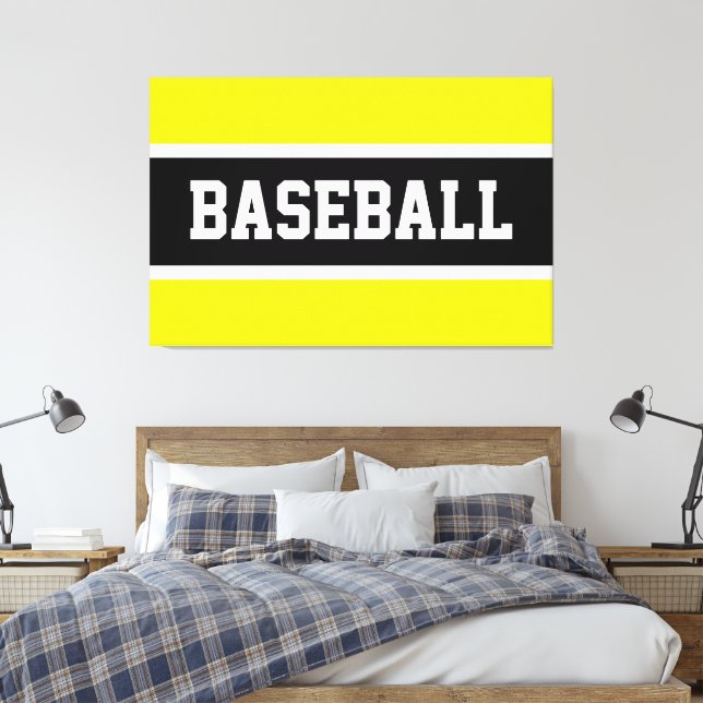Fet stil i gul svart vit BASEBALL-randig Canvastryck (Insitu (sovrum))