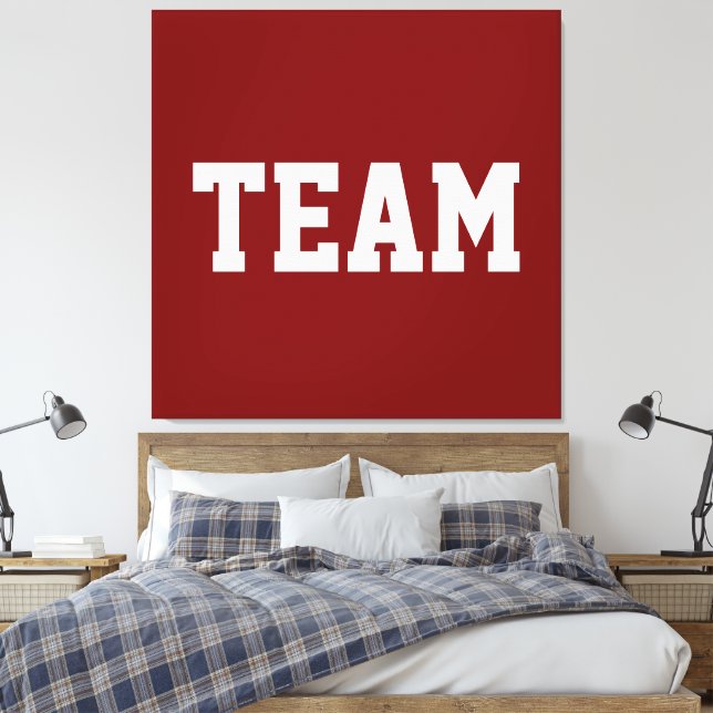 Fet stilcenter för TEAM vit text på djupröd Canvastryck (Insitu (sovrum))