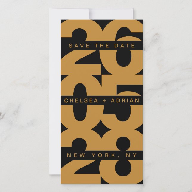 Fet stilren svart guld typografi bröllop spara datumet (Framsida)