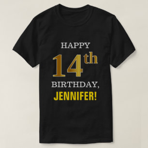 Fet, svart, faux Guld 14:e födelsedagen w/ Namn Sh T Shirt