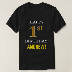 Fet, svart, faux Guld 1:a födelsedag med Namn Shir T Shirt
