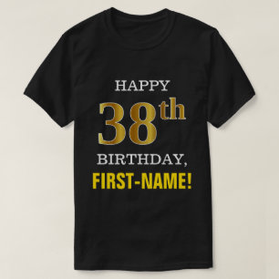 Fet, svart, Faux Guld 38:e födelsedagen w/ Namn Sh T Shirt