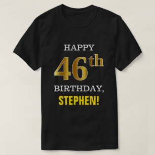 Fet, svart, Faux Guld 46:e födelsedagen w/ Namn Sh T Shirt