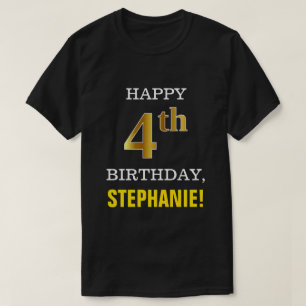 Fet, svart, Faux Guld 4e födelsedagen w/ Namn Shir T Shirt