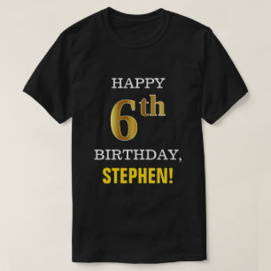 Fet, svart, faux Guld 6e, födelsedag med Namn Shir T Shirt