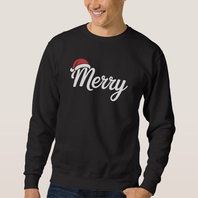 Fet Svart God Jul Santa Hatt Lång Ärmad Tröja (Framsida)