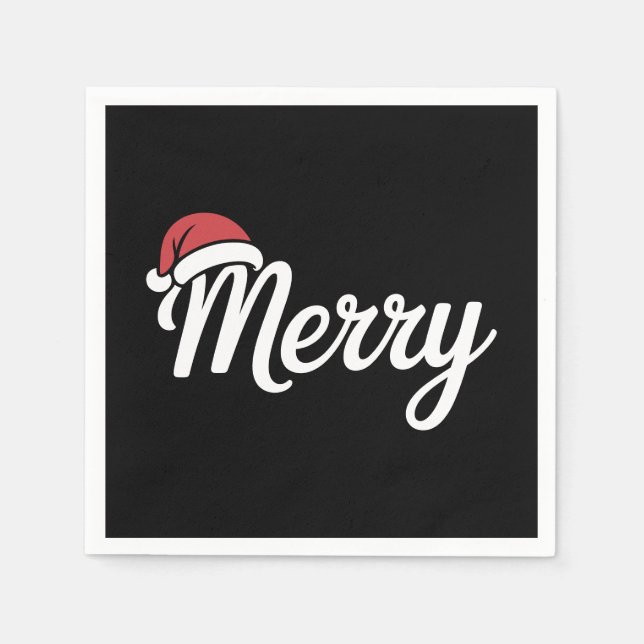 Fet Svart God Jul Santa Hatt Pappersservett (Framsidan)