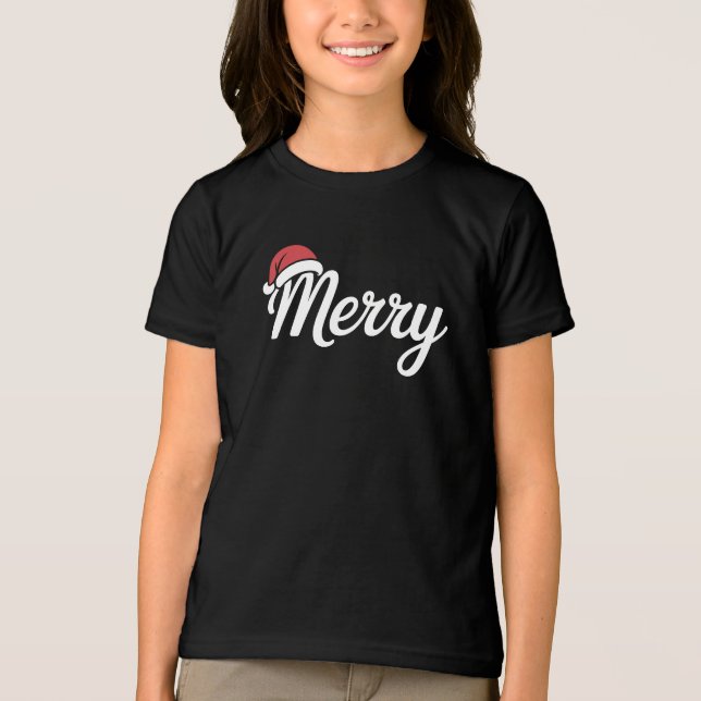 Fet Svart God Jul Santa Hatt T Shirt (Framsida)