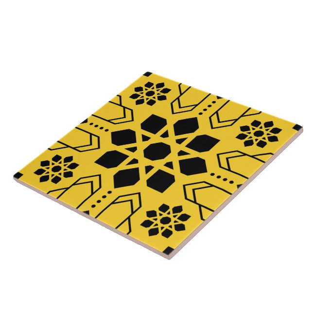 Fet Svart Och Gul Islamisk Geometrisk Mönster Kakelplatta (Sidan)