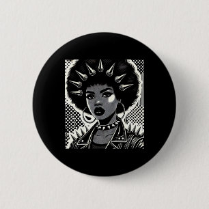 Fet svart och vit afro-punk Illustration Sticke Knapp