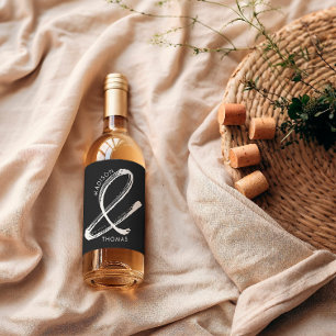 Fet svart och vit minimalistisk modern Bröllop Vinflaska Etikett