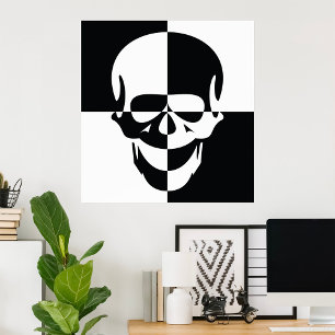 Fet, svart och vit optisk Illusion-skulldesign Poster