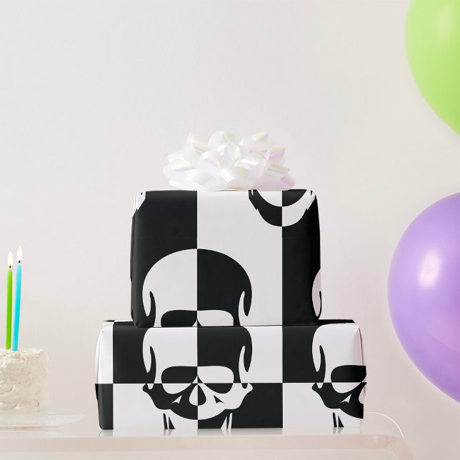 Fet, svart och vit optisk Illusion-skulldesign Presentpapper (Skapare uppladdad)