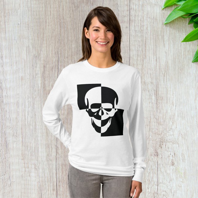 Fet, svart och vit optisk Illusion-skulldesign T Shirt (Skapare uppladdad)