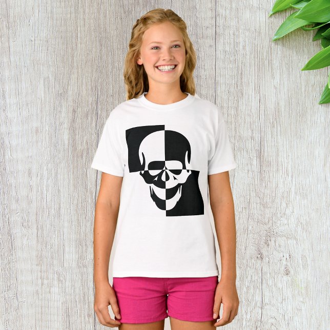 Fet, svart och vit optisk Illusion-skulldesign T Shirt (Skapare uppladdad)