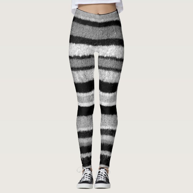 Fet svart och vitt rand av shabby chic leggings (Framsida)