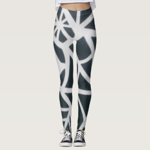 Fet svart och vitt Spindelnät Geometric Mönster. Leggings