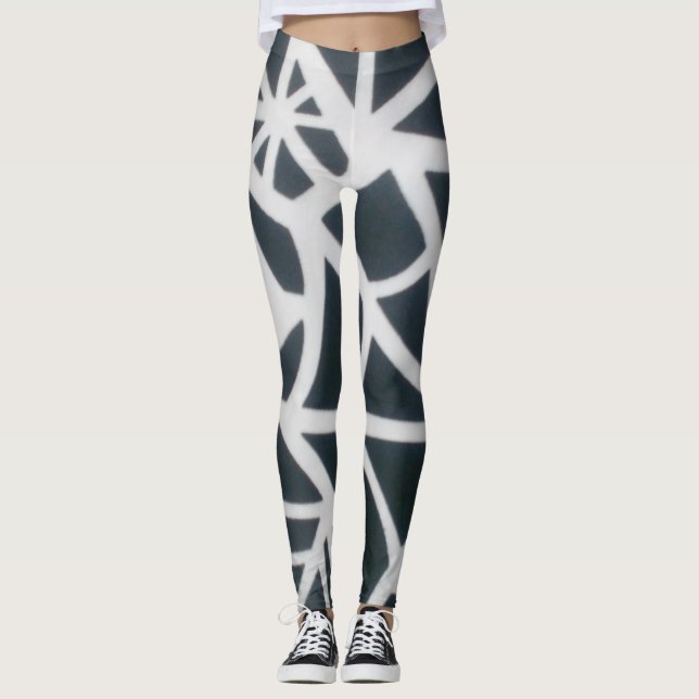 Fet svart och vitt Spindelnät Geometric Mönster. Leggings (Framsida)