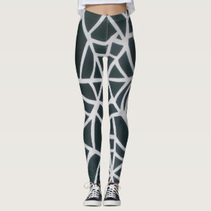Fet svart och vitt Spindelnät Geometric Mönster. Leggings