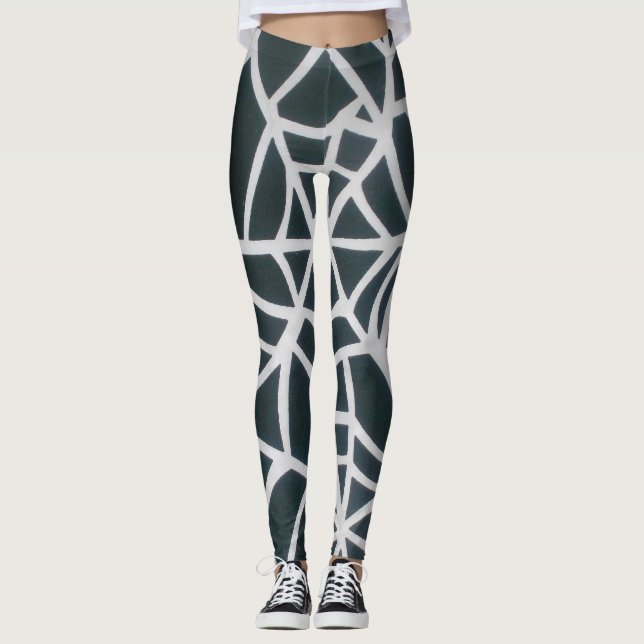 Fet svart och vitt Spindelnät Geometric Mönster. Leggings (Framsida)