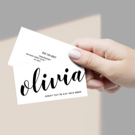 Fet svart, vit handskriven skriptkalligrafi visitkort