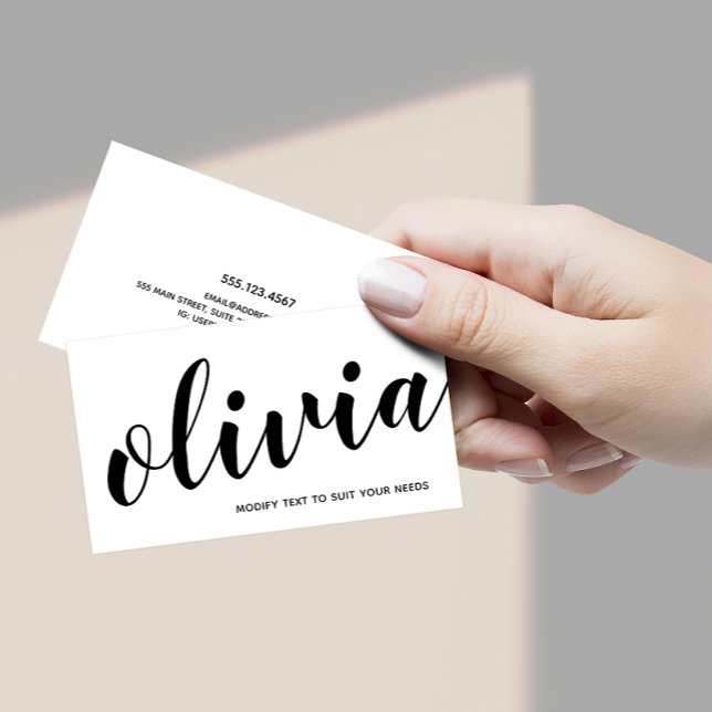 Fet svart, vit handskriven skriptkalligrafi visitkort (Skapare uppladdad)