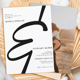 Fet svart, vit kalligrafibild bröllop inbjudningar