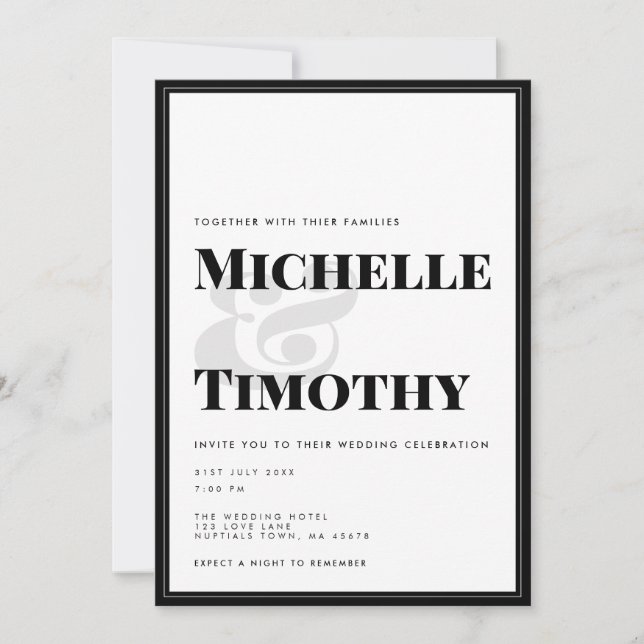 Fet svart vit typografi - minimalistisk Bröllop Inbjudningar (Framsida)